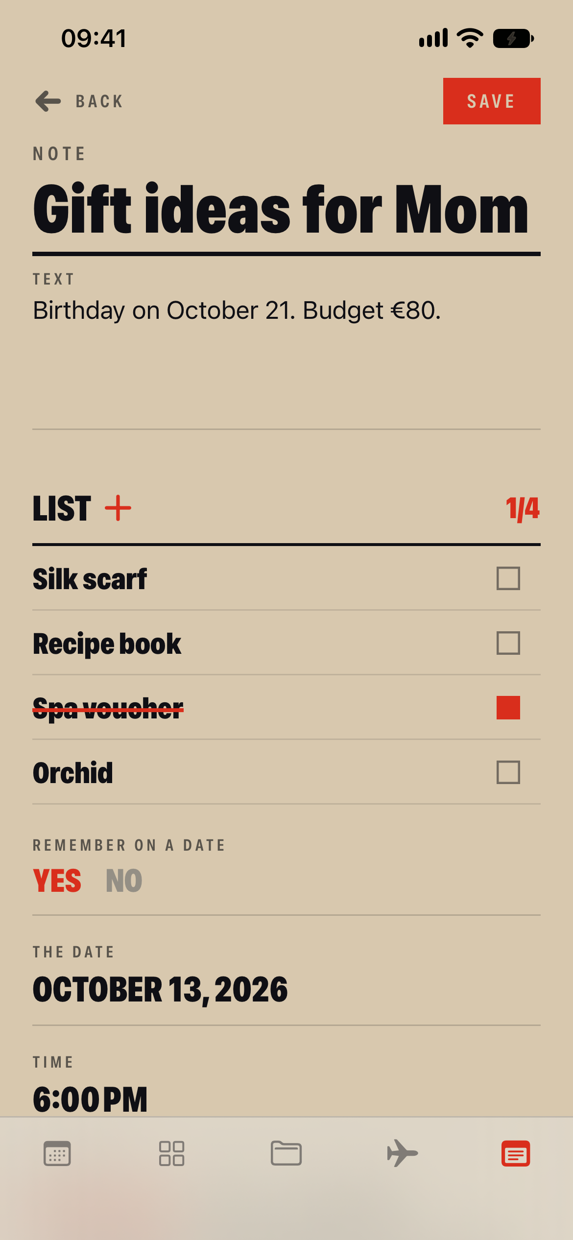 A note with a checklist