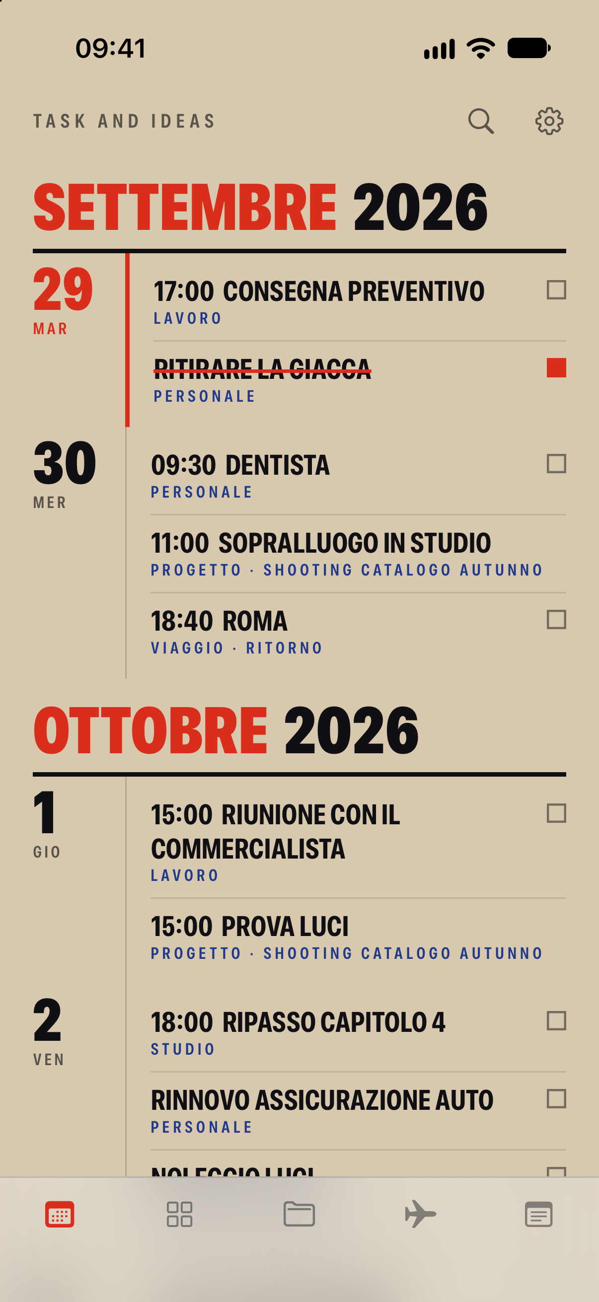 La linea del tempo di Task and Ideas